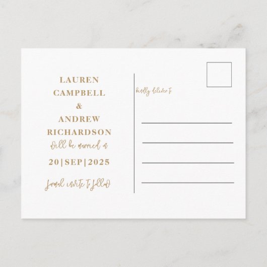 Modern Save the Date Gold Text Postcard Postkarte (Rückseite)