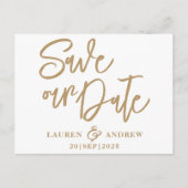 Modern Save the Date Gold Text Postcard Postkarte (Vorderseite)