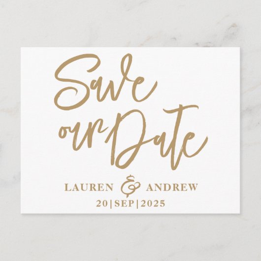 Modern Save the Date Gold Text Postcard Postkarte (Vorderseite)