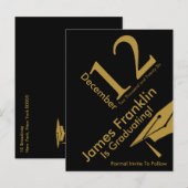 Modern Save The Date Graduation Black and Gold Ankündigungspostkarte (Vorne/Hinten)