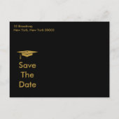 Modern Save The Date Graduation Black and Gold Ankündigungspostkarte (Rückseite)