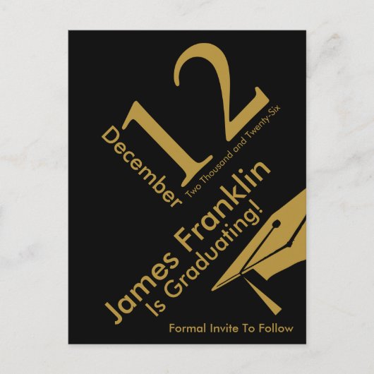 Modern Save The Date Graduation Black and Gold Ankündigungspostkarte (Vorderseite)