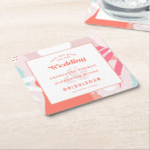 Modern Save the Date Hochzeitsmuster Korallen Aqua Rechteckiger Pappuntersetzer (angewinkelt)