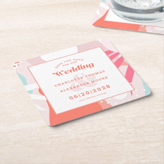 Modern Save the Date Hochzeitsmuster Korallen Aqua Rechteckiger Pappuntersetzer (angewinkelt)