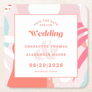 Modern Save the Date Hochzeitsmuster Korallen Aqua Rechteckiger Pappuntersetzer