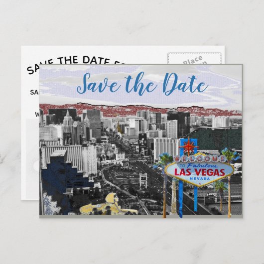 Modern Save the Date Las Vegas Wedding Ankündigungspostkarte (Vorne/Hinten)