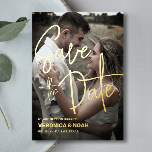 Modern Save the Date mit Foto | Real Gold Folieneinladung