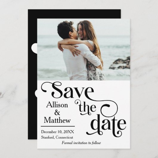 Modern Save the Date mit Foto - Sie sagte ja Einladung (Vorne/Hinten)
