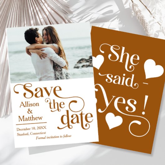 Modern Save the Date mit Foto - Sie sagte ja Einladung