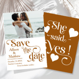 Modern Save the Date mit Foto - Sie sagte ja Einladung