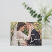 Modern Save the Date Monogram Fotolage Einfach Postkarte (Stehend Vorderseite)