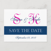 Modern Save the Date Navy Blue, Fuchsia (F400A1) Ankündigungspostkarte (Vorderseite)