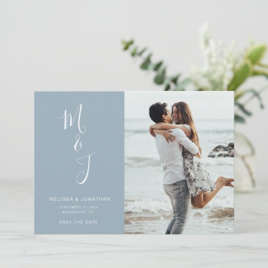 Modern Save the Date Powder Blue (Stehend Vorderseite)
