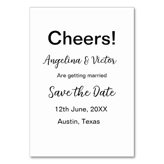 Modern Save the Date schlicht und elegant Tischnummer (Vorderseite)