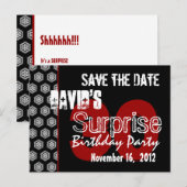 Modern Save the Date Surprise 30. Party V335 Ankündigungspostkarte (Vorne/Hinten)