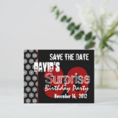 Modern Save the Date Surprise 30. Party V335 Ankündigungspostkarte (Stehend Vorderseite)