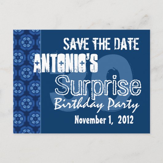 Modern Save the Date Surprise 30. Party V400 Ankündigungspostkarte (Vorderseite)