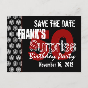 Modern Save the Date Surprise 50. Party V337 Ankündigungspostkarte