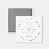 Modern Save the Date Tinted Day Blue Text Names Magnet (Vorderseite/Rückseite)