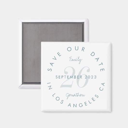Modern Save the Date Tinted Day Blue Text Names Magnet (Vorderseite/Rückseite)