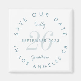 Modern Save the Date Tinted Day Blue Text Names Magnet