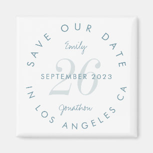 Modern Save the Date Tinted Day Blue Text Names Magnet