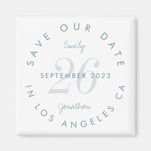 Modern Save the Date Tinted Day Blue Text Names Magnet (Vorne)