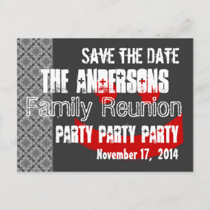 Modern Save the Date Wiedersehen Red Black Ankündigungspostkarte