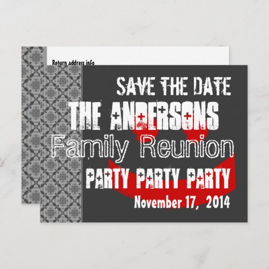 Modern Save the Date Wiedersehen Red Black Ankündigungspostkarte (Vorne/Hinten)