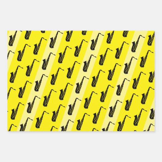 Modern Saxophone Muster Jazz Schwarz-weiß Red Saxo Geschenkpapier Set (Vorderseite 3)