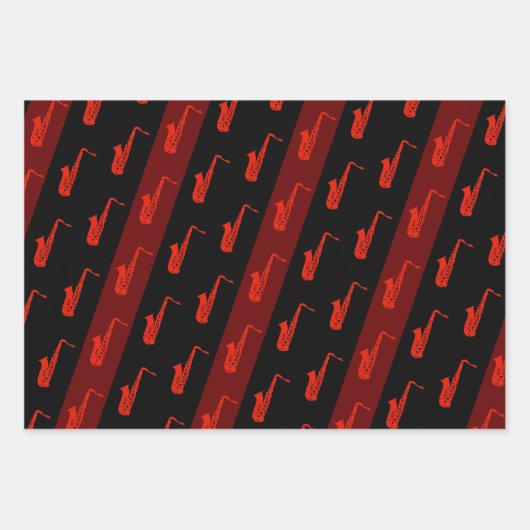 Modern Saxophone Muster Jazz Schwarz-weiß Red Saxo Geschenkpapier Set (Vorderseite 2)