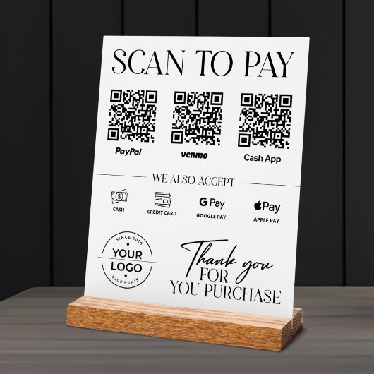 Modern Scan to Pay Sign: PayPal, Venmo, Cash App Acrylschild