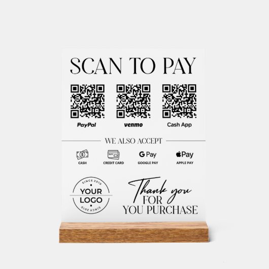 Modern Scan to Pay Sign: PayPal, Venmo, Cash App Acrylschild (Vorderseite)