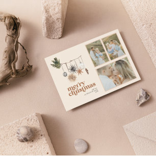 Modern Scandi Boho Neutral Familie 3 Foto Merry Ho Feiertagskarte