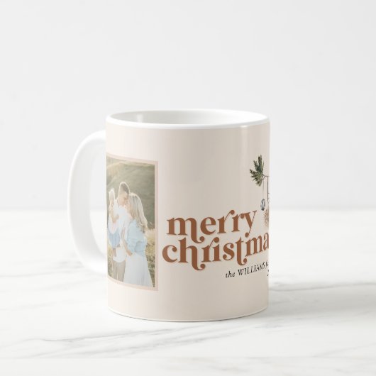 Modern Scandi Boho Neutral frohe Weihnachten 2 Fot Kaffeetasse (Vorderseite Links)