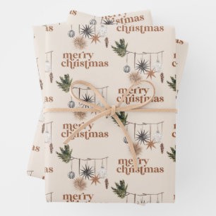Modern Scandi Boho Neutral frohe Weihnachten Geschenkpapier Set