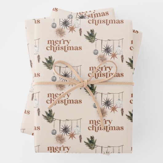 Modern Scandi Boho Neutral frohe Weihnachten Geschenkpapier Set (Beispiel)