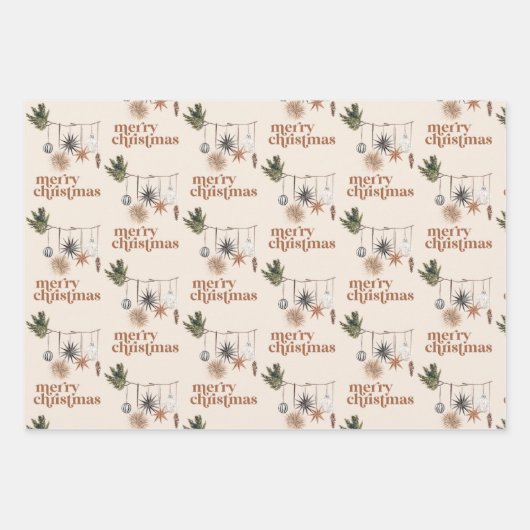 Modern Scandi Boho Neutral frohe Weihnachten Geschenkpapier Set (Vorderseite)