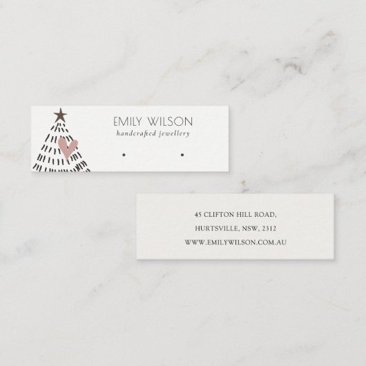 Modern Scandi Christmas Tree Heart Earring Logo Mini Visitenkarte (Vorne/Hinten)