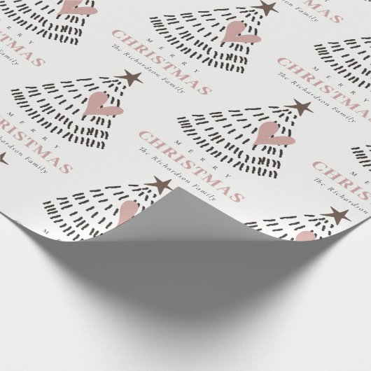 Modern Scandi Minimal Blush Heart Christmas Tree Geschenkpapier (Ecke)