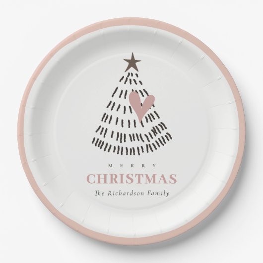 Modern Scandi Minimal Blush Heart Christmas Tree Pappteller (Vorderseite)