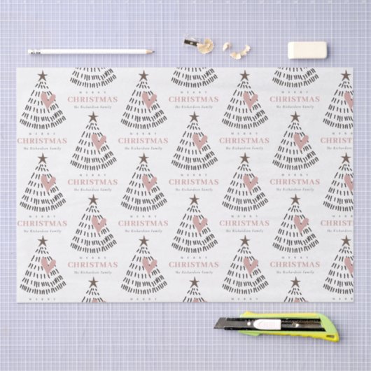 Modern Scandi Minimal Blush Heart Christmas Tree Seidenpapier (Handwerk)
