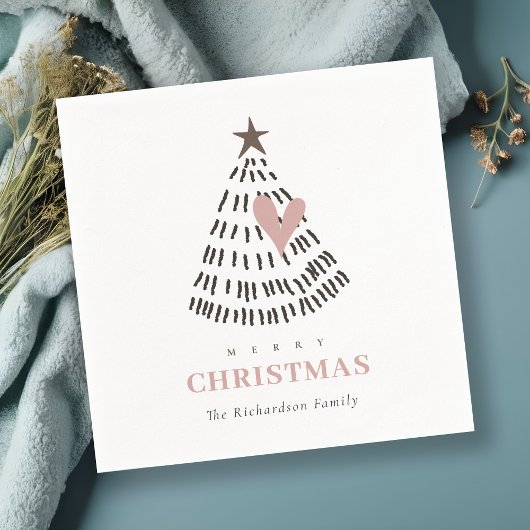 Modern Scandi Minimal Blush Heart Christmas Tree Serviette