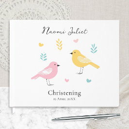 Modern Scandi Pastel Birds Baby Girl Christening Gästebuch