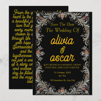 Modern Scandinavian Rosemaling Wedding Invitation  Einladung