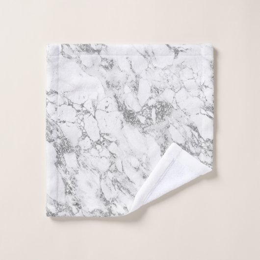 Modern-schick Weißgraue Silbergraue Glitzer Marmor Badhandtuch Set (Waschlappen)