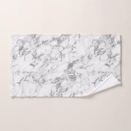 Modern-schick Weißgraue Silbergraue Glitzer Marmor Badhandtuch Set (Handtuch)