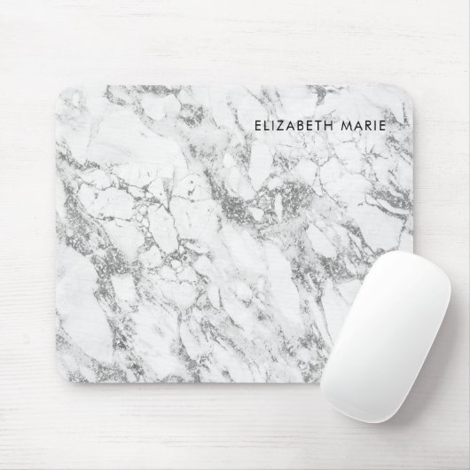 Modern-schick Weißgraue Silbergraue Glitzer Marmor Mousepad (Mit Mouse)