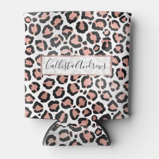 Modern schicke Black Rose Gold Foil Leopard Printi Dosenkühler (Vorderseite)