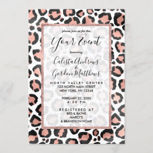 Modern schicke Black Rose Gold Foil Leopard Printi Einladung